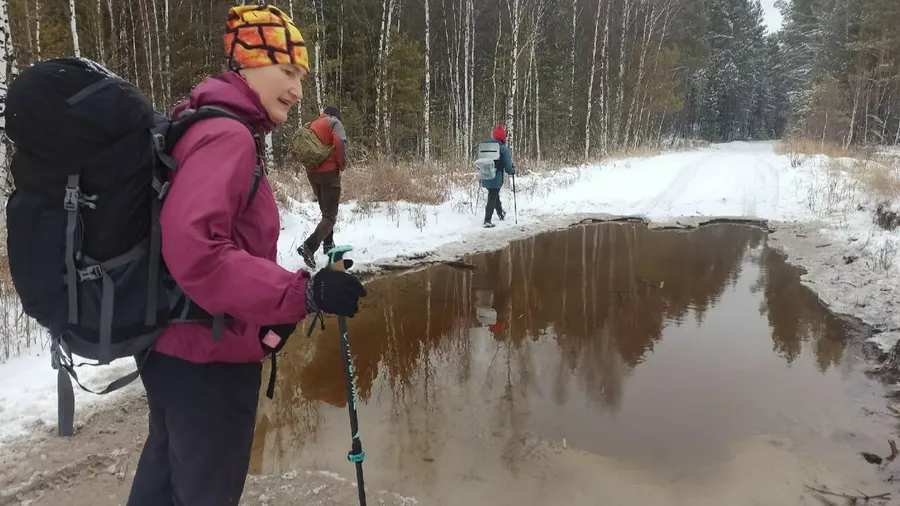 Свежая колея по неглубокому насту